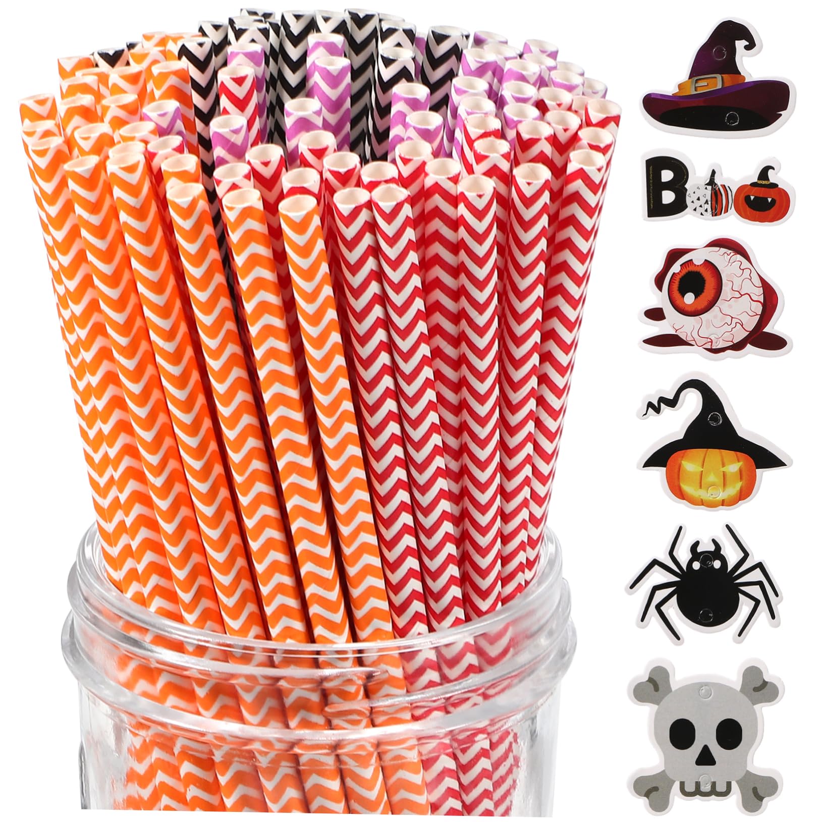 TOPBATHY 6confezioni Cannucce di Halloween Strisce Stampate Cannucce di Carta per Feste Motivi di Zucca Ragni Teschi e Bulbi Oculari Sicure da Usare per Bevande Familiari Festa