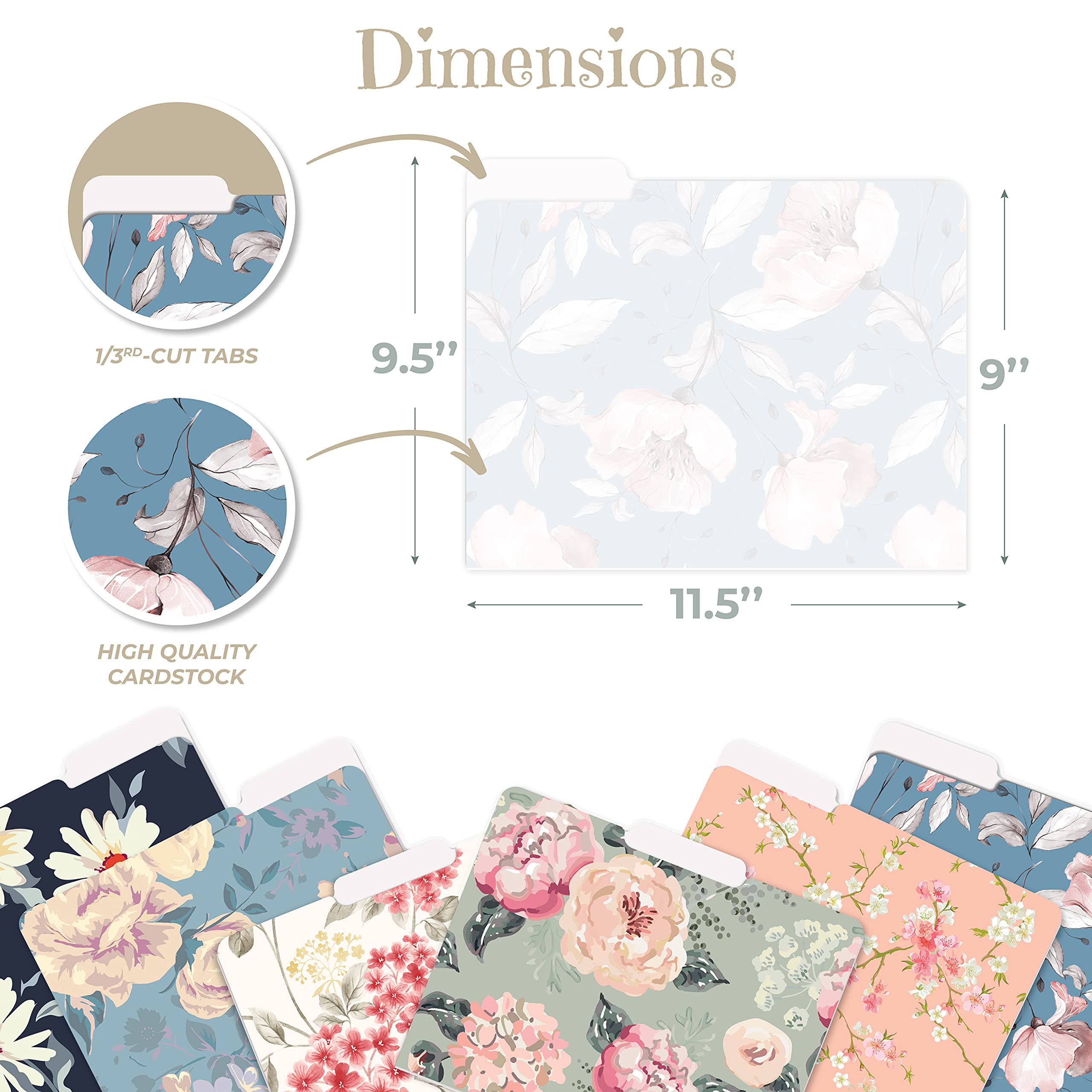 Better Office Products Carpetas decorativas para archivos, paquete de 12, 6 diseños, pesadas, tamaño carta (9.5 x 11.5 pulgadas) con pestaña de corte de 1/3, diseños florales tradicionales con acabado