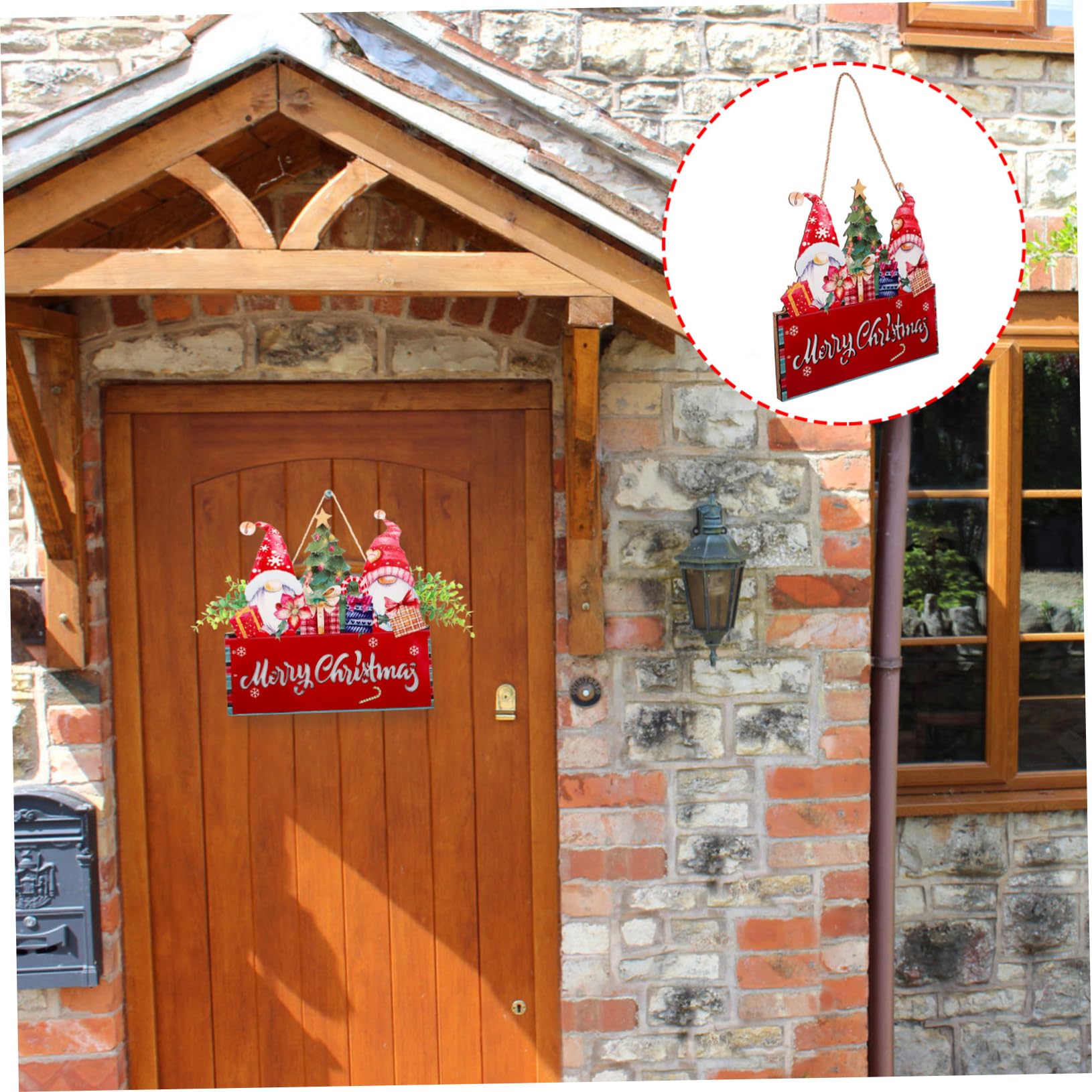 Adorno Navideño de Madera Colgante para Puerta de Entrada con Luces Festivas