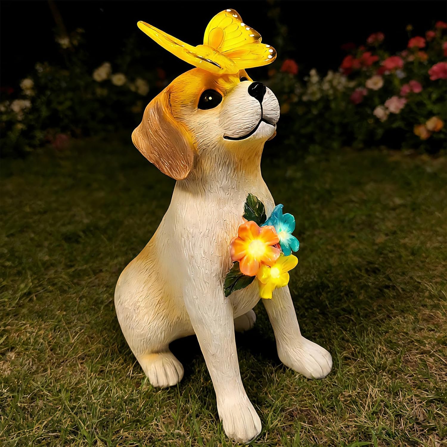 Solar Dog Garden Statues Decor, Outdoor Fairy Dogs Figurines Accessories Decorations with LED Lights Home Patio Balcony Yard Lawn Ornaments, Unique Thanksgiving Gifts for Mom Women Dad Friends