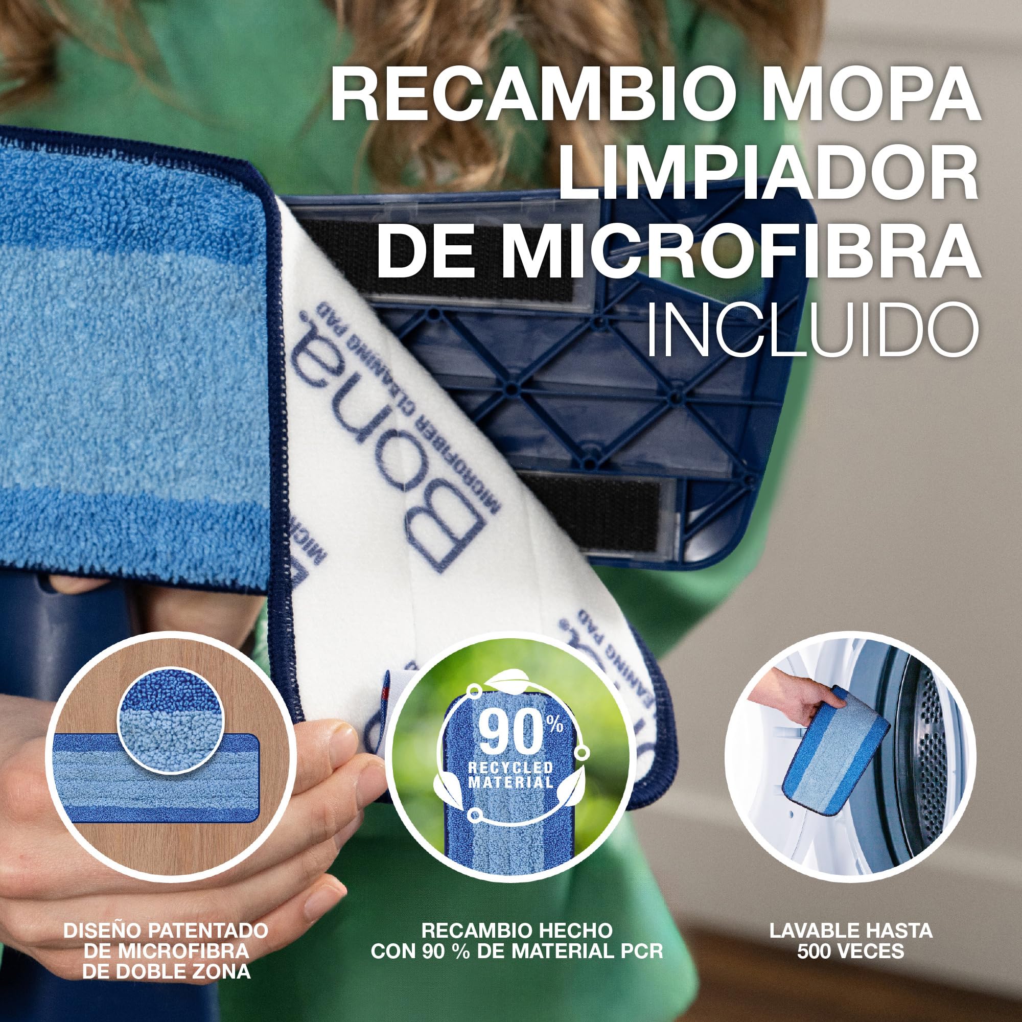 Bona Spray Mop Premium para Suelos de Madera, 2x recambio mopa de microfibra lavable