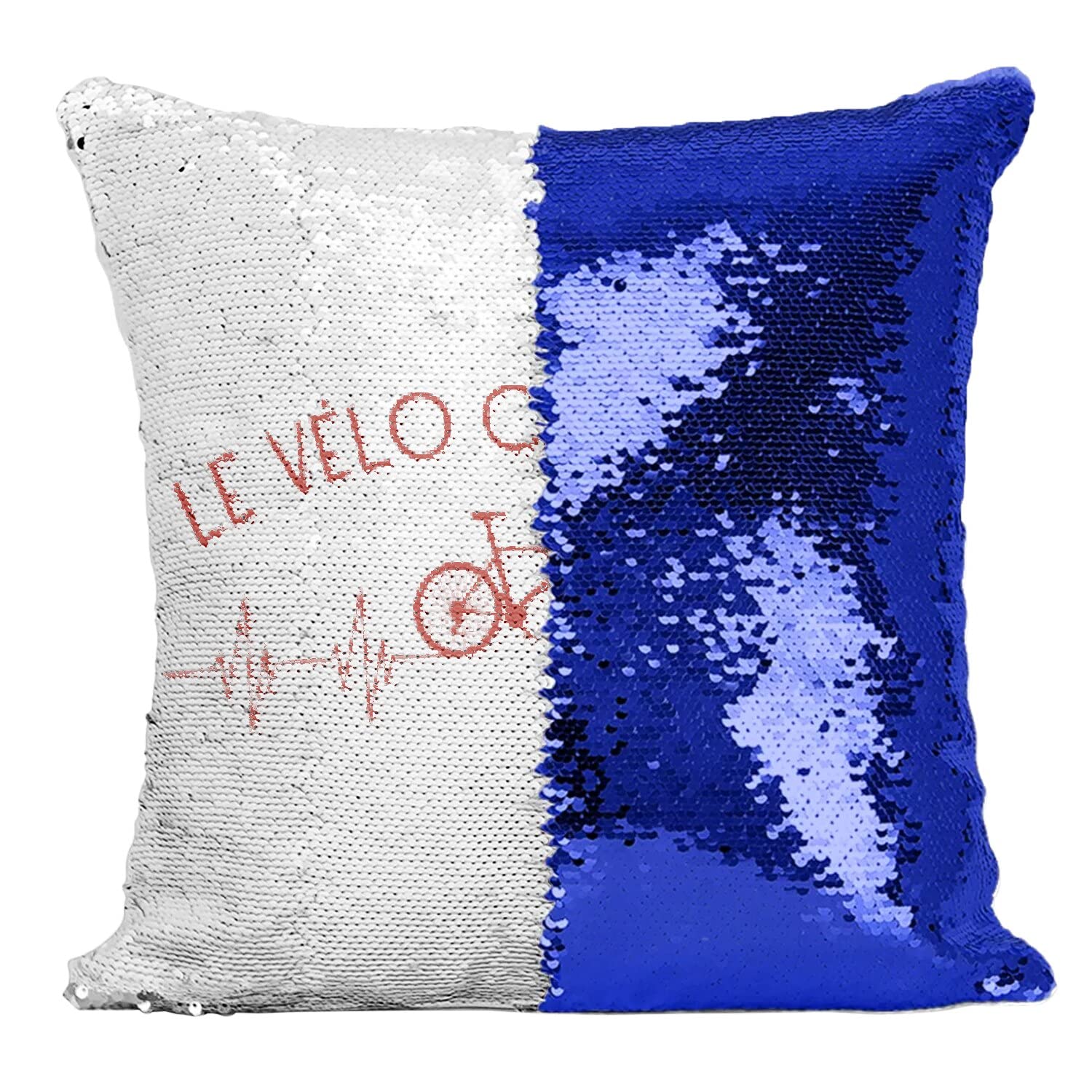 Coussin Sequin Paillettes Bleu Vélo la Vie Cyclisme France VTT