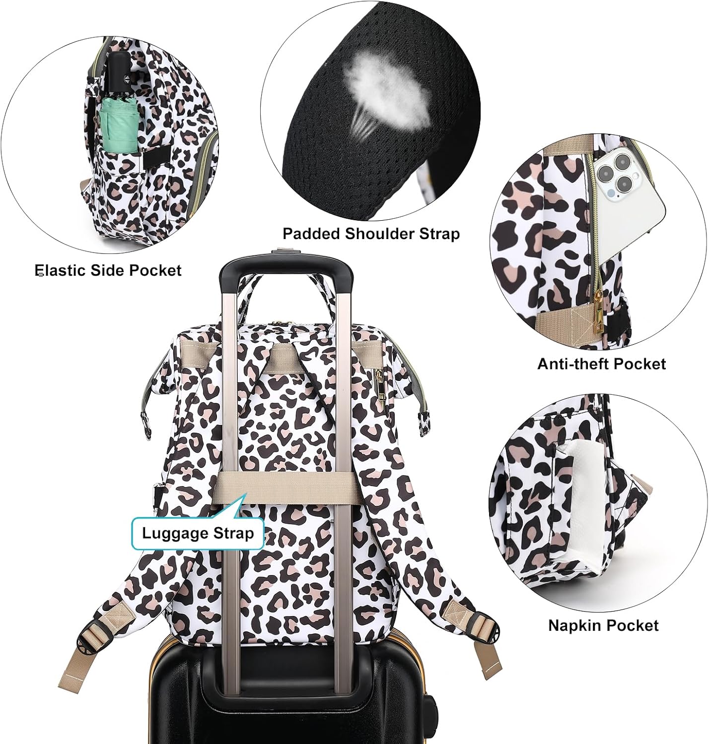 Leopard Lunch Backpack for Women, Insulated Cooler Work Business Laptop Backpacks Girls School Backpack College Bookbags image 3