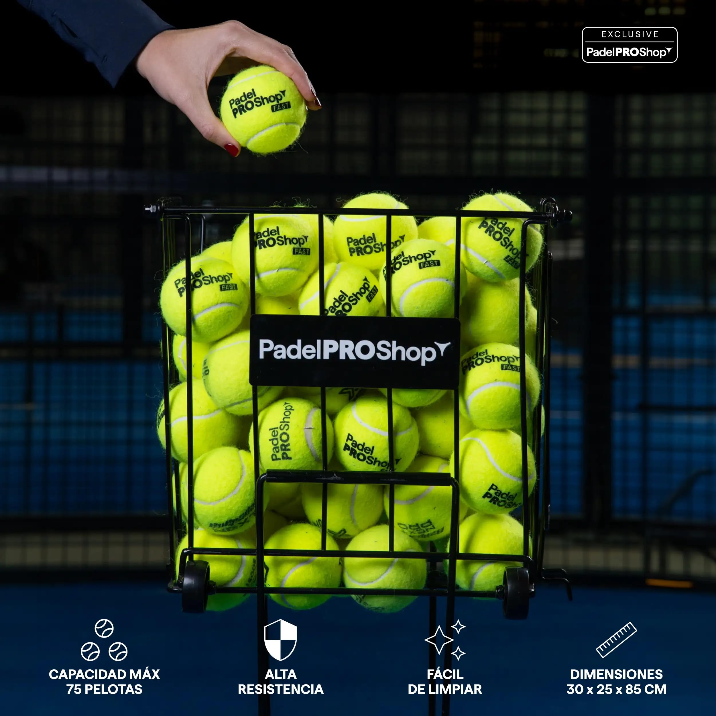 Padel Pro Shop Cesto de Bolas de Pádel 2026 - Carro Metálico de Alta Resistencia, Capacidad 70-80 Bolas, Estructura Robusta Negro Mate para Entrenamiento Profesional
