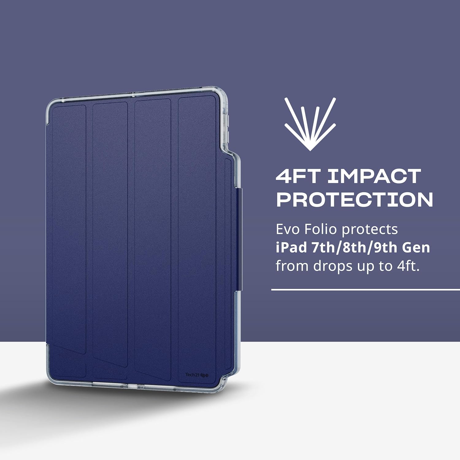 Tech21 EvoFolio case for iPad 7th/8th/9th Gen - Impact Protection, iPad case with Multi-Angle Viewing, Wake/Sleep Cover - Blue