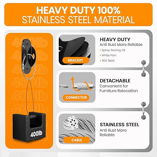 Miniatura 4 de Anclajes para muebles a prueba de bebés (paquete de 10) Anclajes de muebles anti punta que aseguran 400 libras, correas de anclaje de pared para