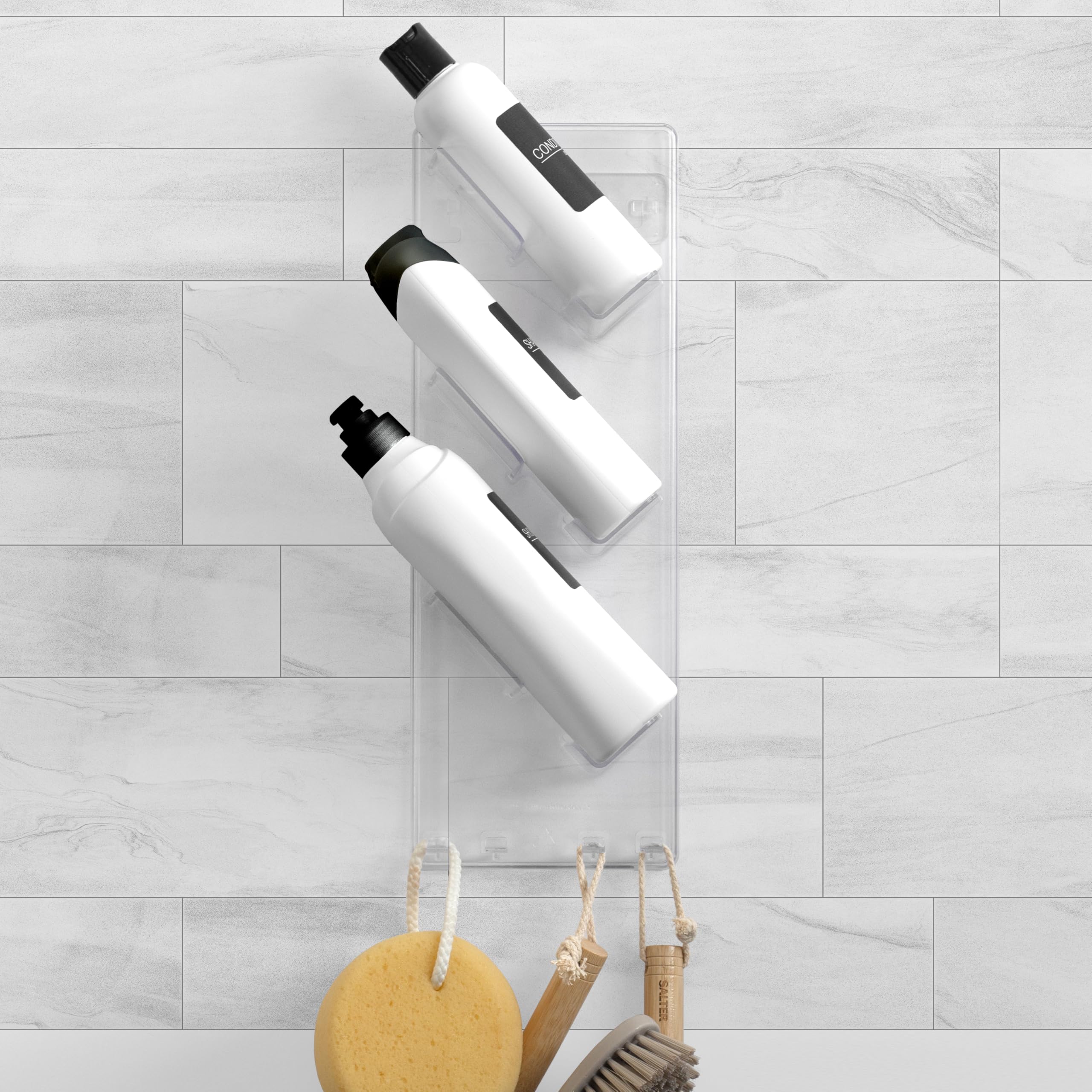 S.b.weston Clear Shower Caddy 3XL - Rustproof, No Drilling, No Suction Cups - Stores & Organises Large Shampoo & Conditioner Bottles Bathroom Storage Rack (Left Only)
