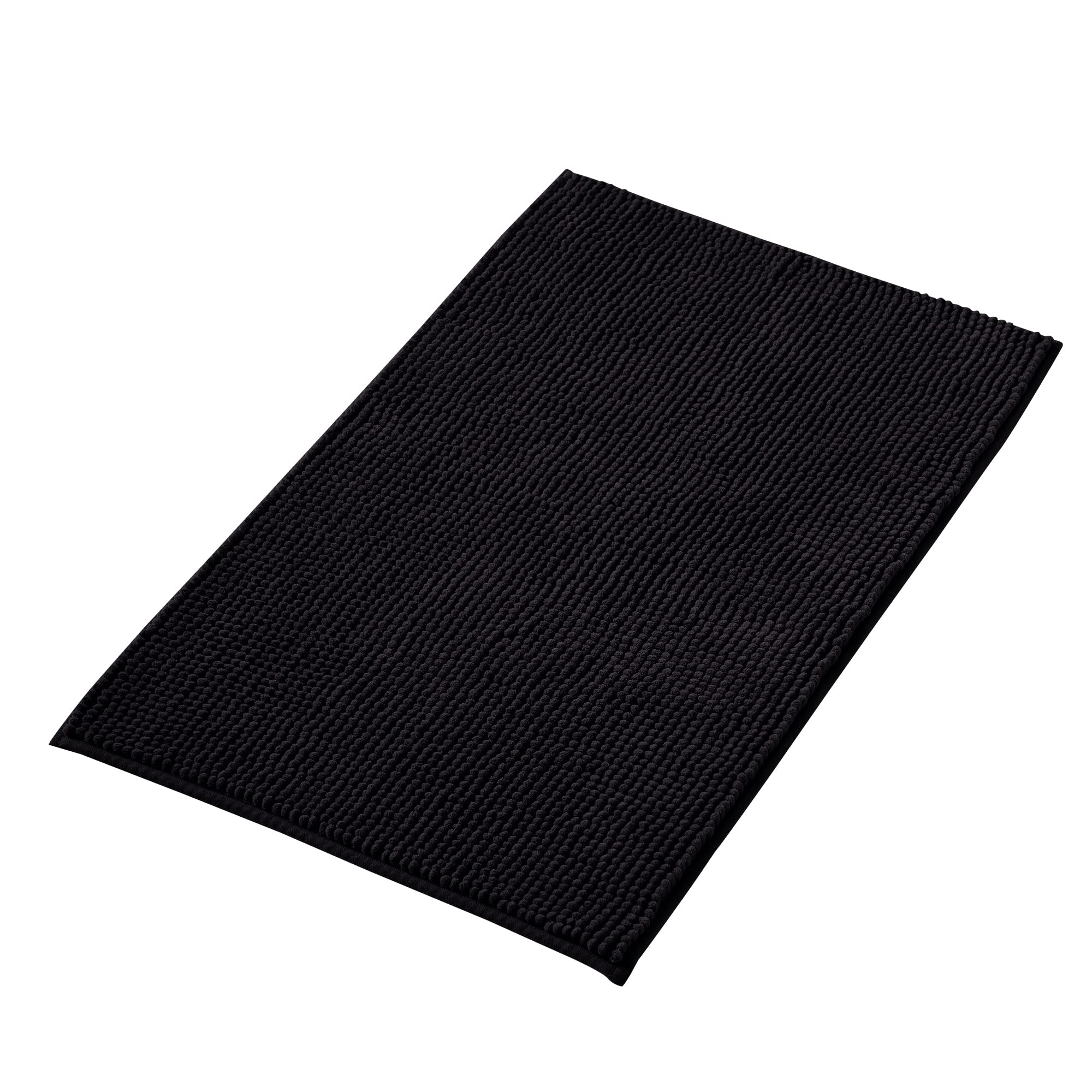 Decomira Badematte rutschfest | Als Badteppich Set kombinierbar | Badezimmer-Teppich Bad-Vorleger waschbar aus Chenille | Duschvorleger für Dusche, Badewannen, WC Deko | Schwarz - 40x60 cm
