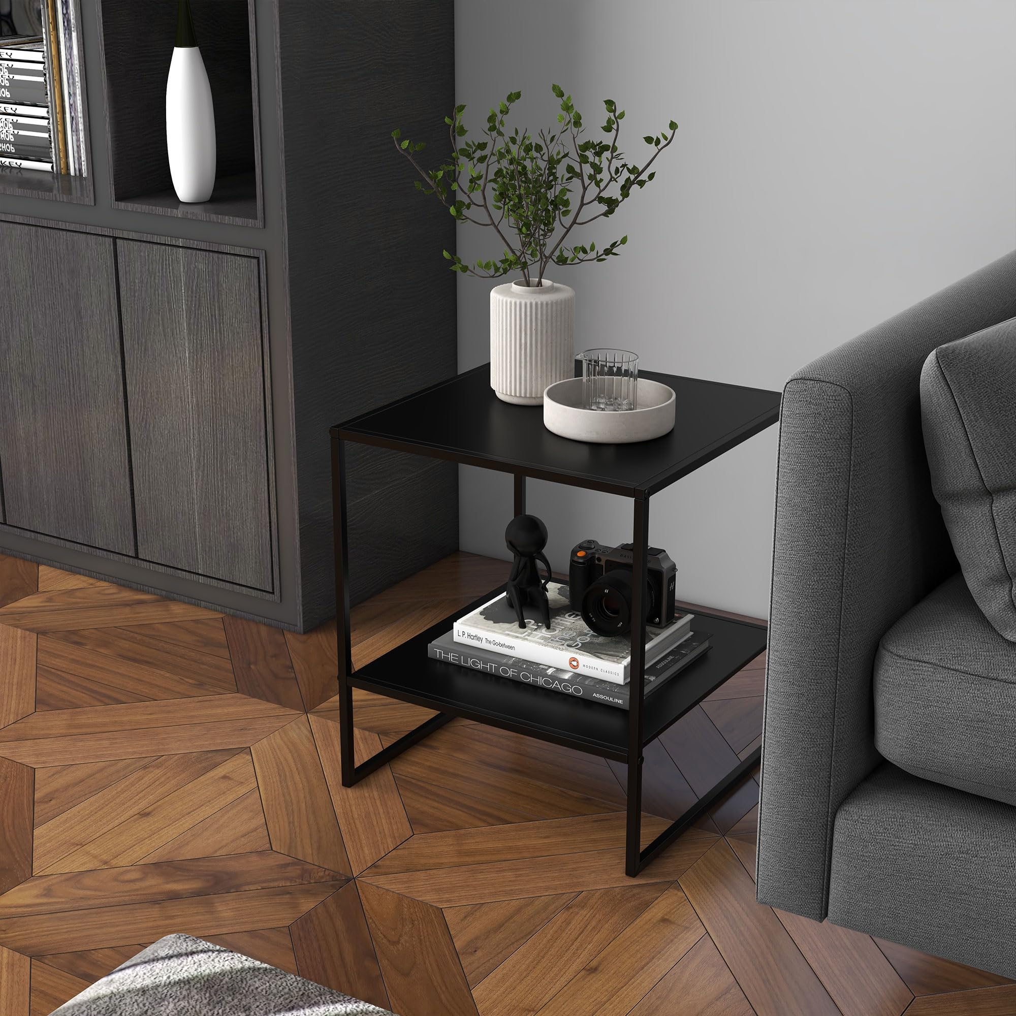 HOMCOM Couchtisch Wohnzimmertisch mit Stauraum 40 x 40 x 45 cm, Schwarz