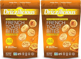 Drizzilicious French Toast Mini Rice Cakes - Vegan Gluten-Free Healthy Snacks, 90 Cal Rice Crisps with Quinoa & Chia, Allergen-Free for Kids & Adults, 4oz Pack of 2