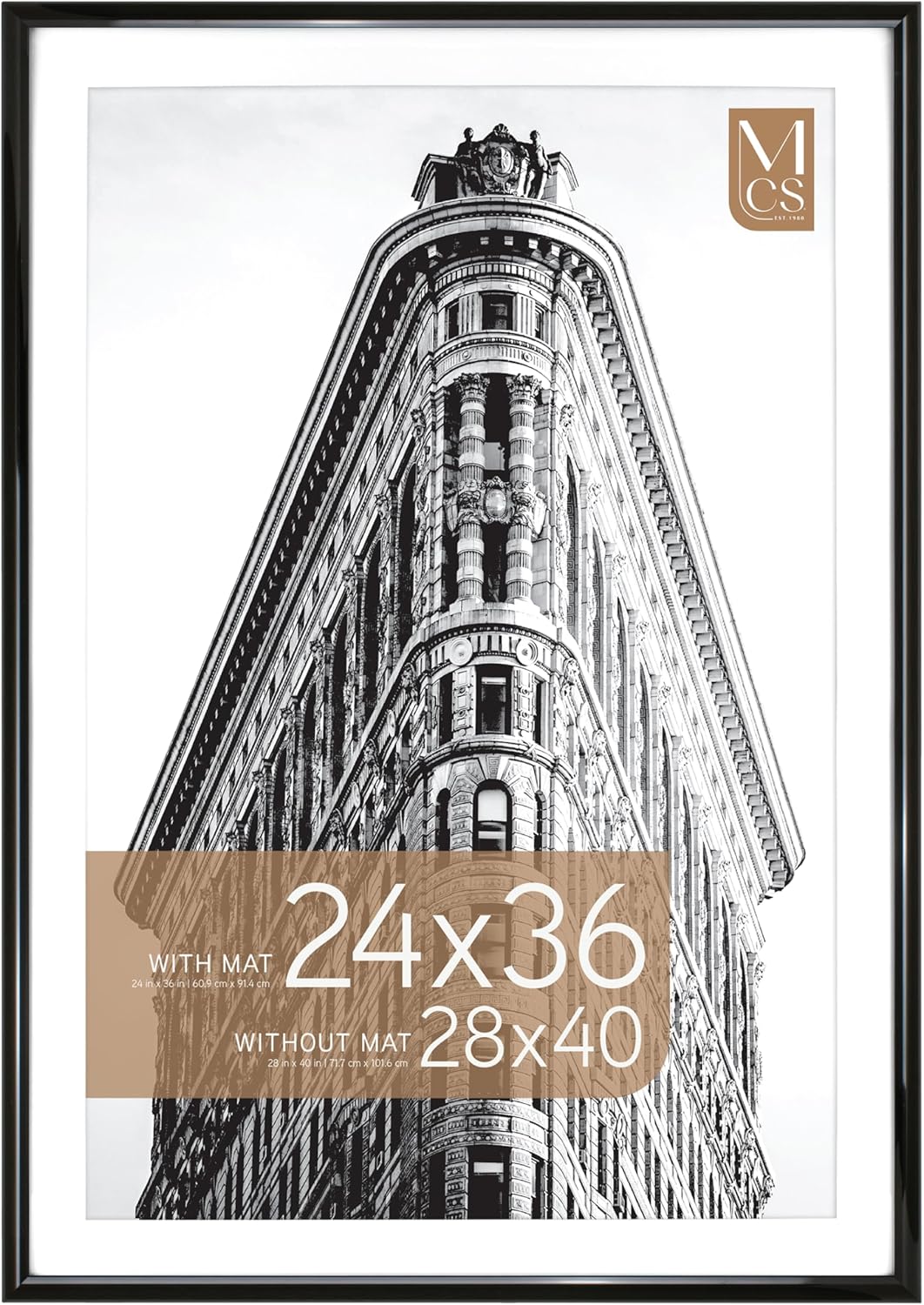 MCS Trendsetter 28x40 Poster Frame, Display Pictures 24x36 With Mat or 28x40 Without Mat, Vertical & Horizontal Wall Hanging Large Picture Frame for Photos & Posters, Black (1-Pack) Trendsetter - 24x36 matted to 28x40 1-Pack