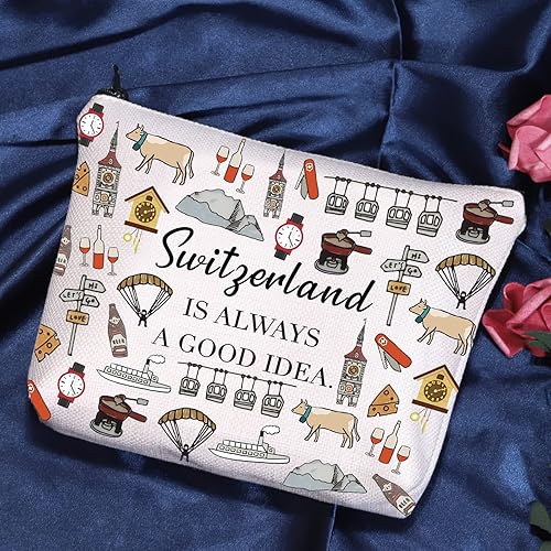 Miniatura 5 de POFULL Swiss Mountains Gift Switzerland Is Always A Good Idea Cosmetic Bag Europe Trip Gift, Suiza es siempre bolsa de cosméticos