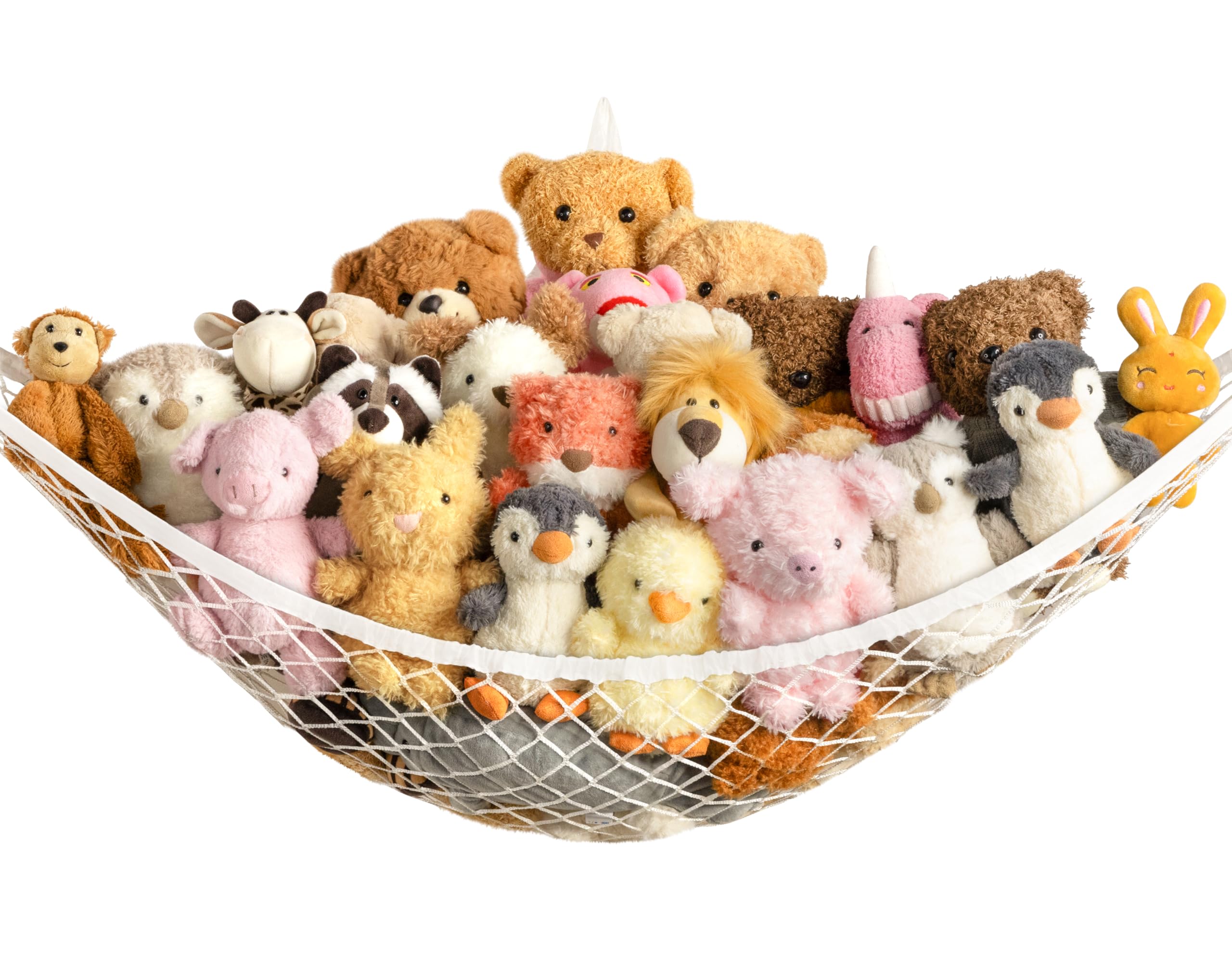 Stuffed Animal Storage Hammock Net for Plushie - Large Corner Toy Hammock Net for Plush Stuffed Animals - Cute Stuff Animal Organizer Holder for Room Decor - Kids Baby Nursery Wall Bedroom Home Decor