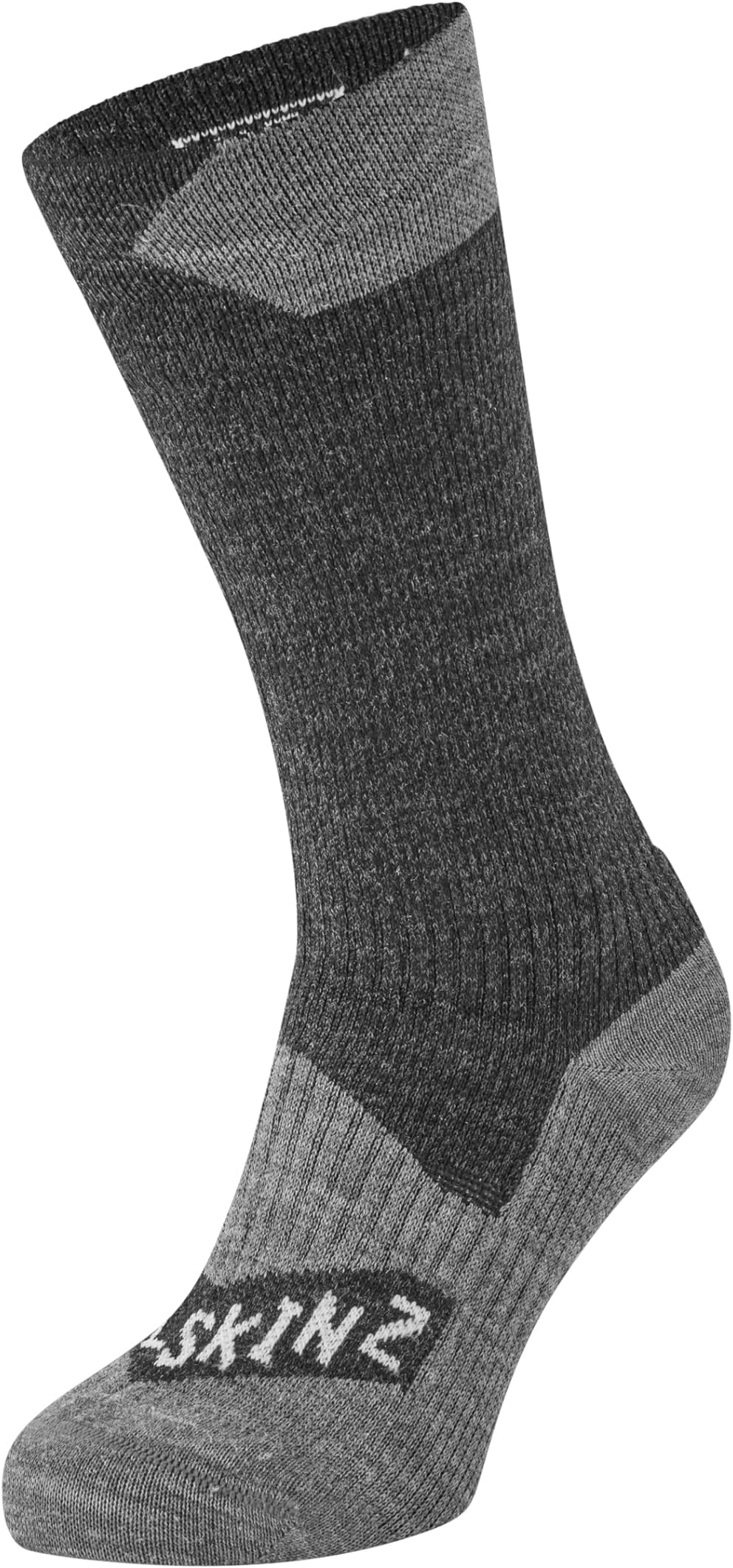 Unisex Waterproof All Weather Mid Length Sock, Black/Grey Marl, Small