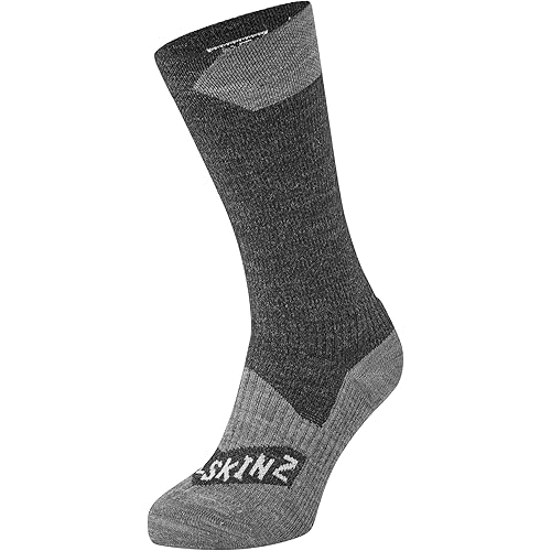 SEALSKINZ Unisex Waterproof All Weather Mid Length Sock, Black/Grey Marl, Small