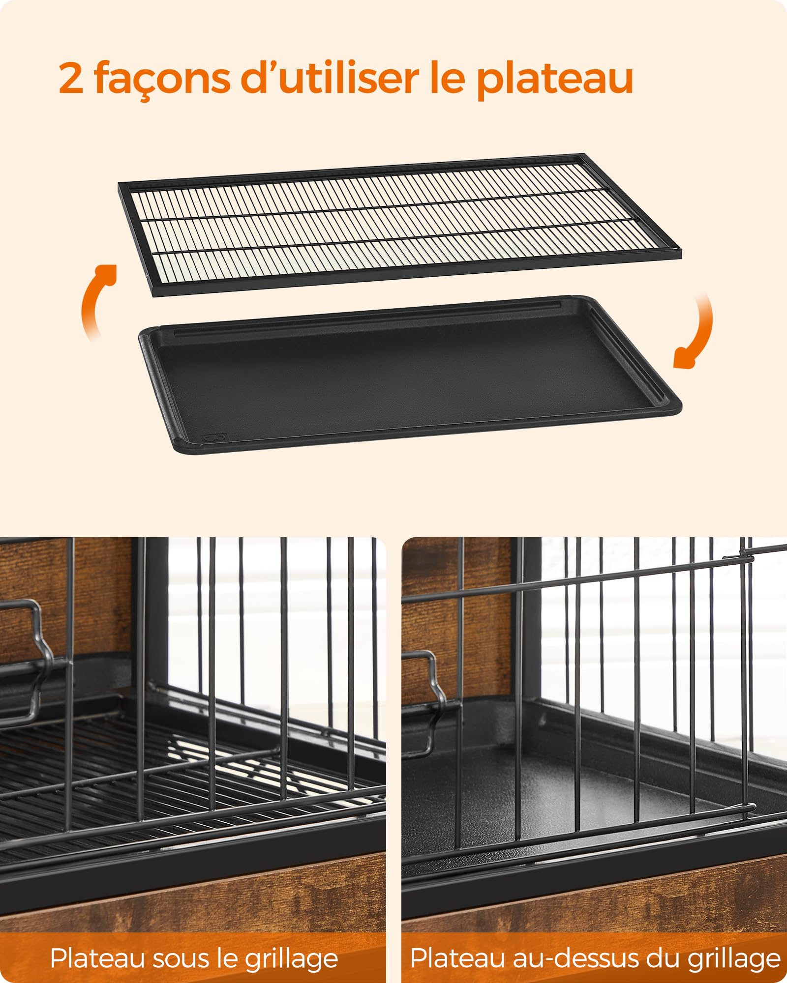 Feandrea Cage pour Chiens, Table d’Appoint, Niche Moderne pour Chiens Jusqu’à 32 kg, Cage pour Chiots, Plateau Amovible, Maisonnette pour Animaux, 2 Portes, Marron Rustique PFC003X01