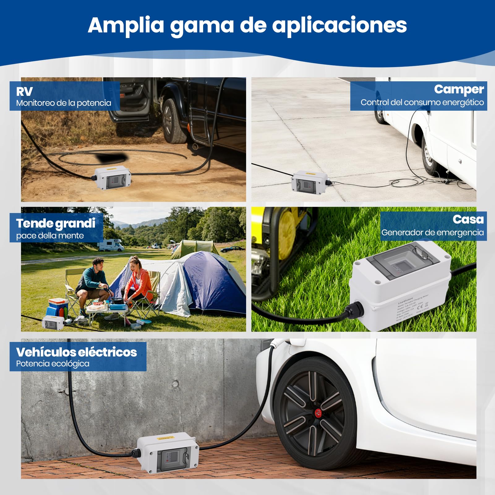 Medidor de Consumo Electrico Digital Portátil de Electricidad 230V IP67 LCD Display Restablecimiento Fácil Medidor para RVs Vehículos Eléctricos Sitios de Construcción