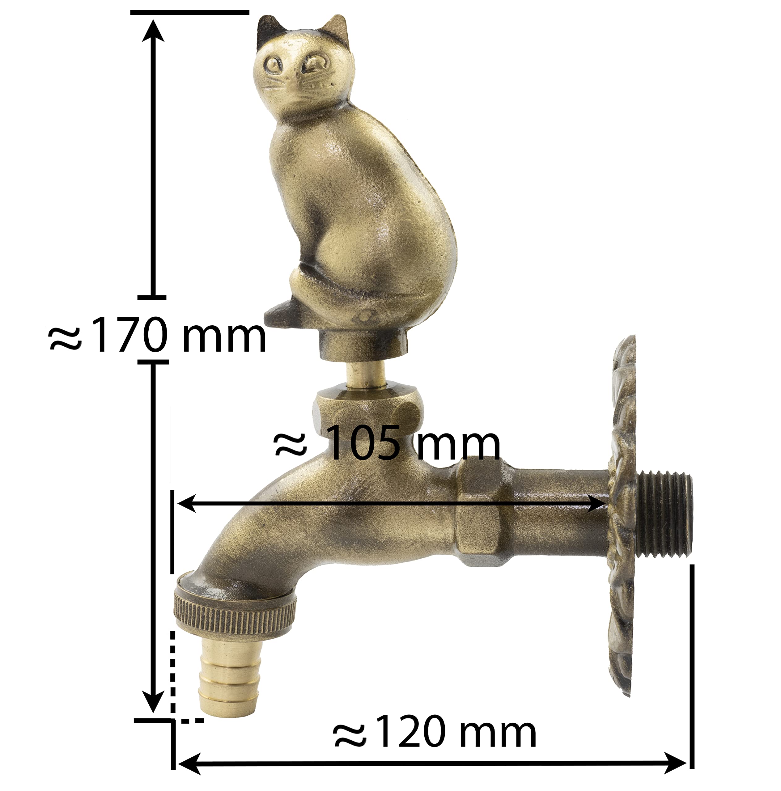 AERZETIX - C60250 - Wand-Spültischarmatur 1/2'' motiv "katze" antik retro dekorativ - klempnerei springbrunnen ornament badezimmer vintage gartenarmatur - aus messing