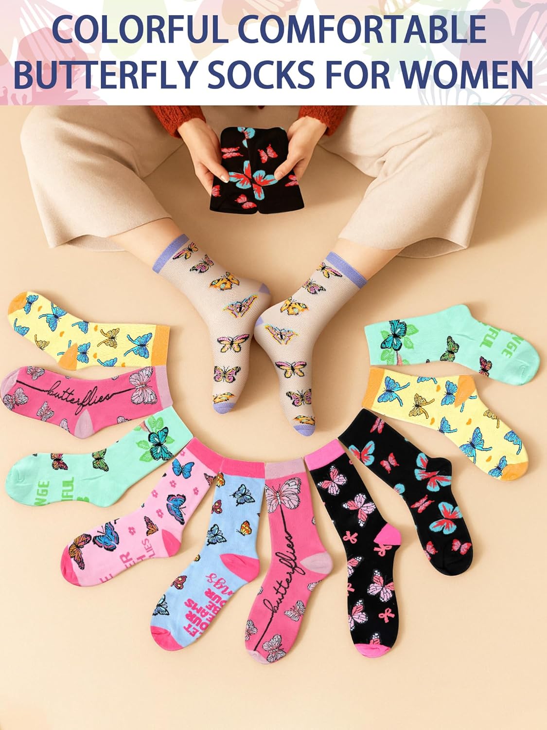 8 Pairs Novelty Butterfly Socks for Women Teen Girls Funny Butterfly Gifts Colorful Cute Cotton Casual Crew Socks Winter Holiday Gifts for Butterflies Lover - Image 6