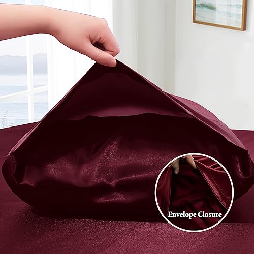 Miniatura 6 de VACVELT Juego de sábanas de satén de 4 piezas, tamaño matrimonial, juego de sábanas de satén sedoso de 15 pulgadas de profundidad de 15 pulgadas,