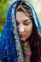 Vista 5 de Honbay Anillo de septum falso sin perforación, anillos indios para nariz con cadena de nariz a oreja, Aleación, cristal