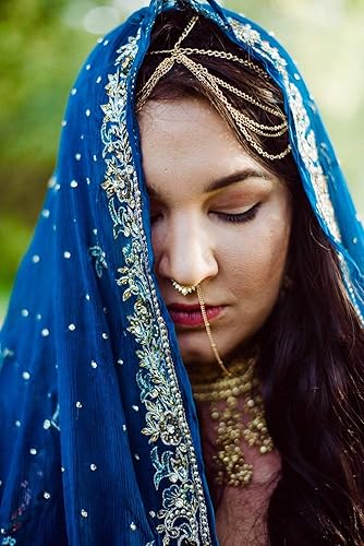 Miniatura 5 de Honbay Anillo de tabique falso que no perfora anillos de nariz indios con cadena de nariz a oreja plata