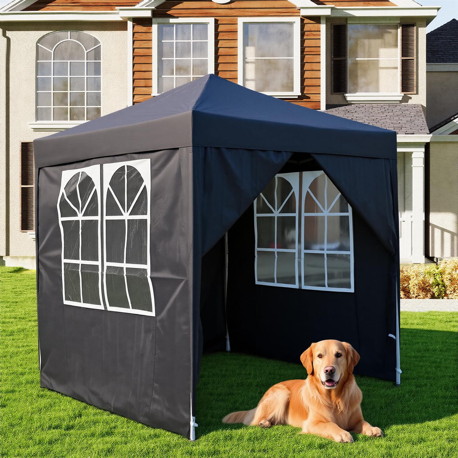 Pop Up Gazebo With Four Sides, 2x2m, 2.5x2.5m, 3x3m, Metal Frame Outdoor Party Shelter Tent, With Windows, Carry Bag (Grey, 2mx2m)