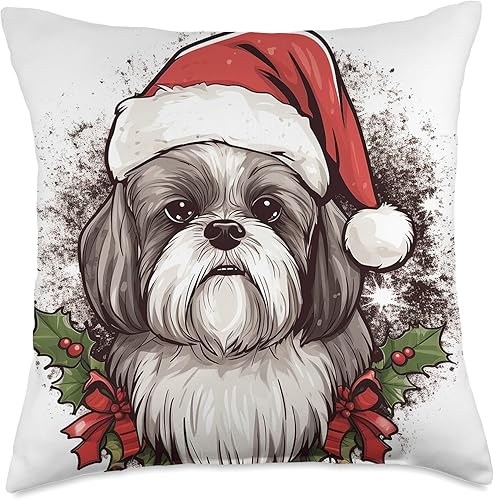 Shih Tzu - Almohada con gorro de Navidad de Papá Noel, 18 x 18 pulgadas, multicolor