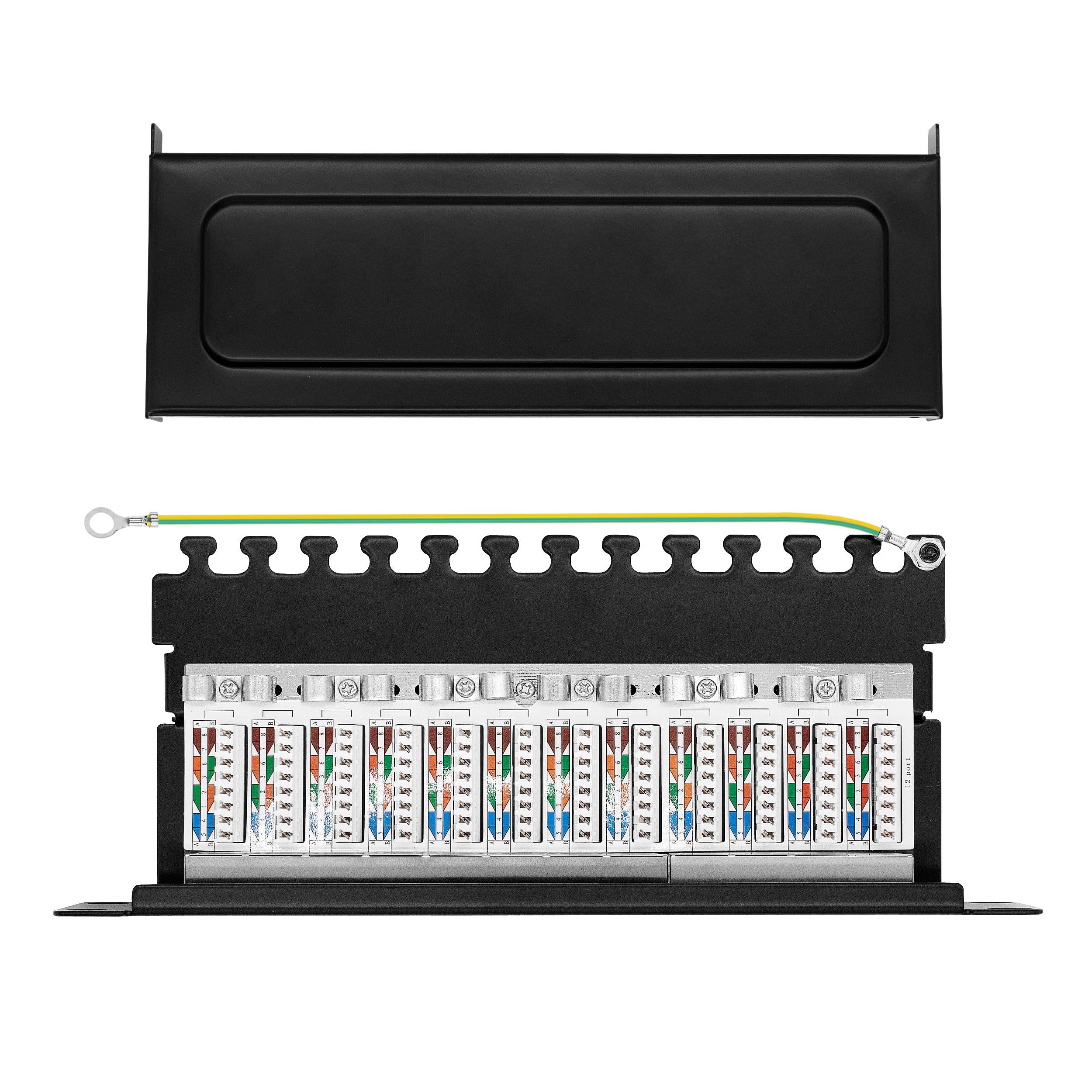Patchpanel 10 Zoll 12 Port Cat.6 RJ45 geschirmt 1HE schwarz | Verteilerfeld, Rackeinbau, Für cat5e, cat6, cat6a, cat7, cat8, Module