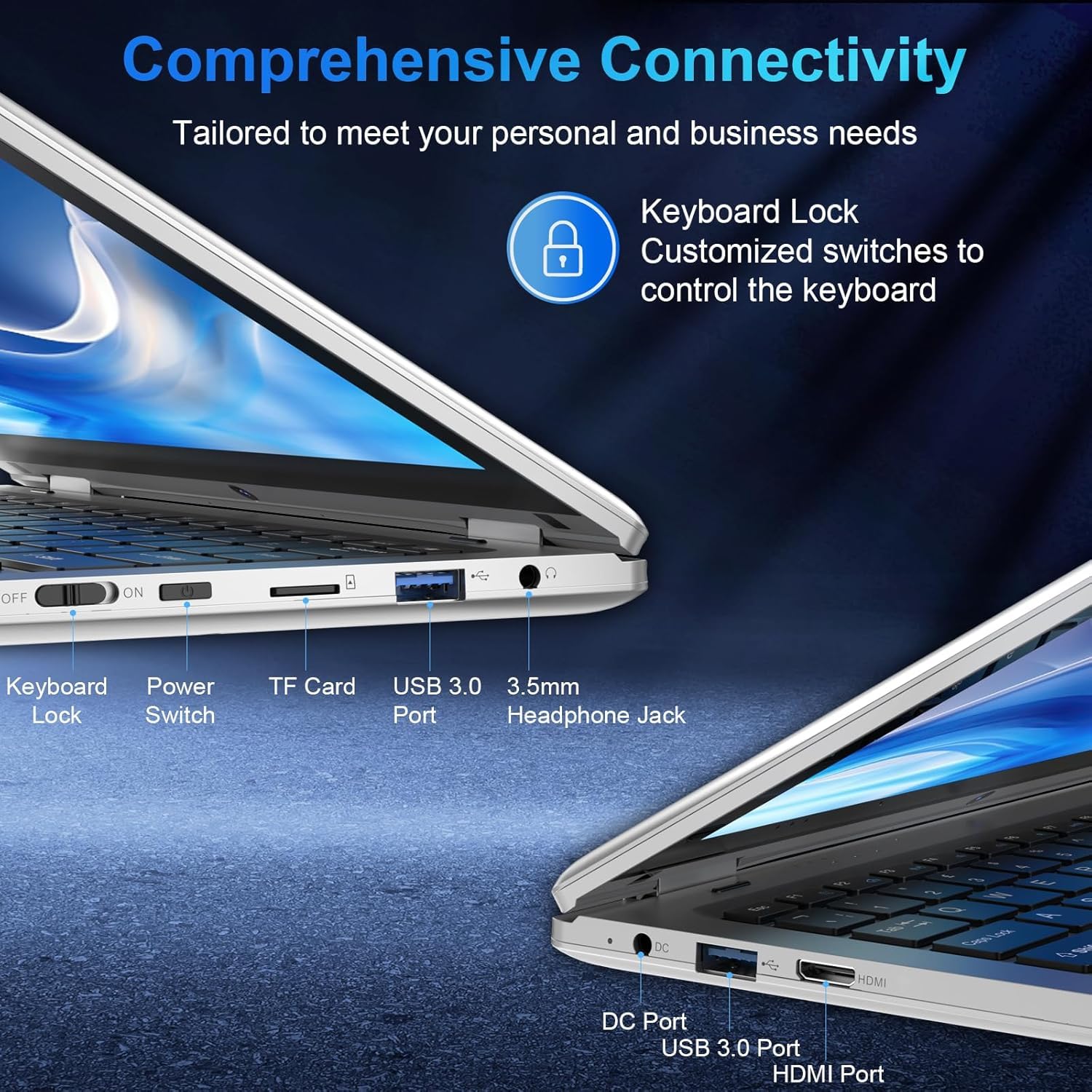 PINSTONE Computer portatile da 128 GB SSD 11.6" N4020 - PC portatile touch pieghevole a 360°, 1366 x 768 IPS, 2.4G+5G WiFi/Mini HDMI / USB3.0 / Laptop Extension SD Tastiera a membrana, argento