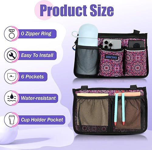 Miniatura 18 de Bolsa lateral para silla de ruedas, accesorios para reposabrazos de silla de ruedas con soporte para tazas, bolsa de almacenamiento para caminante