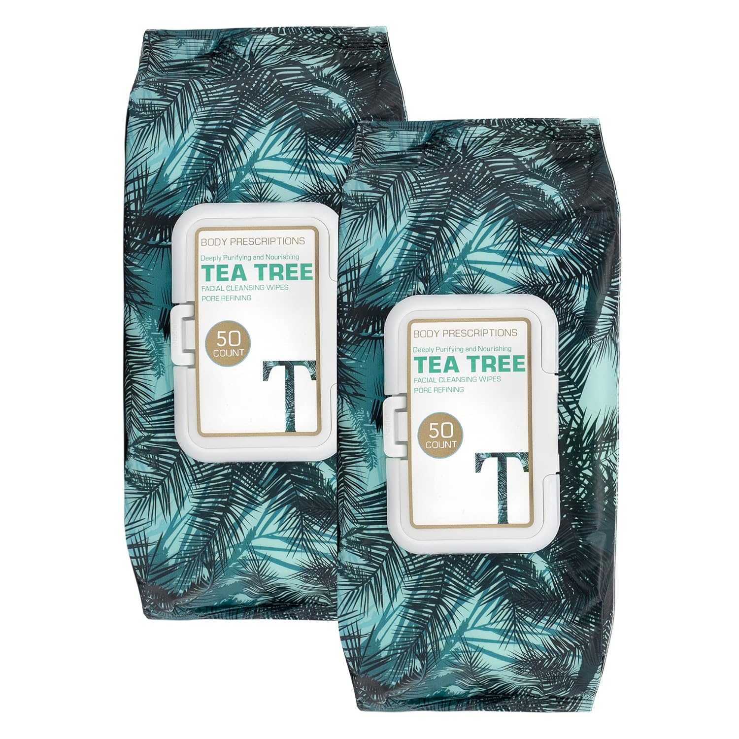 Body Prescription Makeup Cleansing Wipes – Gentle and Effective Face Wipes, 50 Count (Pack of 2), Tea-Tree