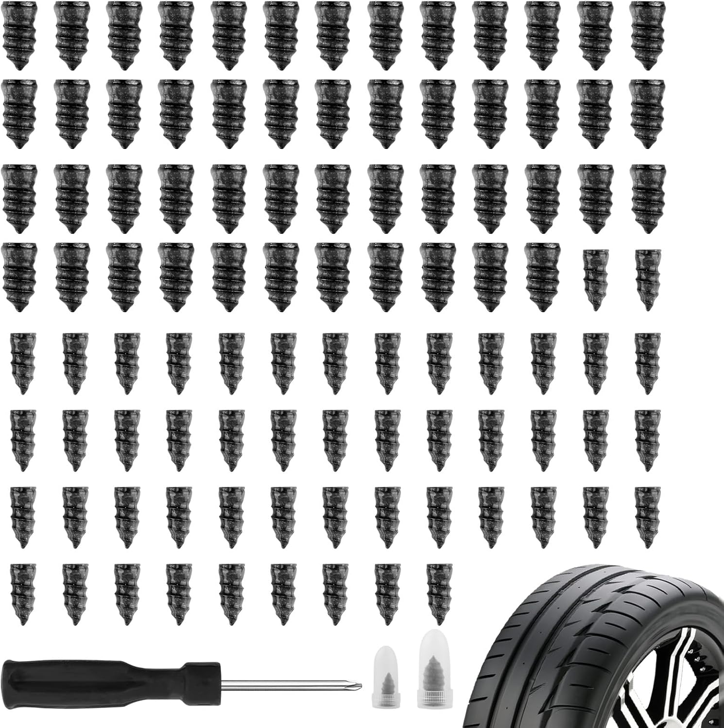 100PCS Car Tire Plug Kit,Practical Tire Screw Plug Repair Kit with Screwdriver/Tires Repair Rubber Nail for Quick Repairs,Essential Car Accessories Tires Repairs Screws
