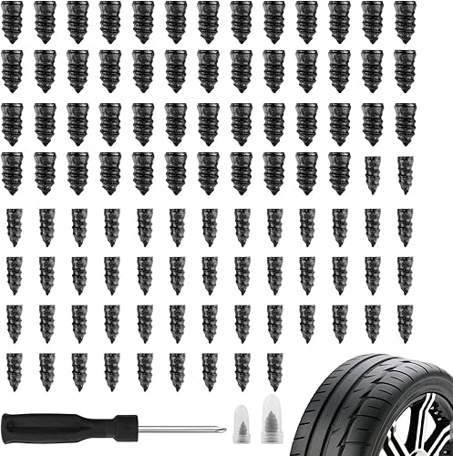 100 piezas Kit de tapones para neumáticos de coche, práctico kit de reparación de tornillos para neumáticos con destornilladorclavos de reparación