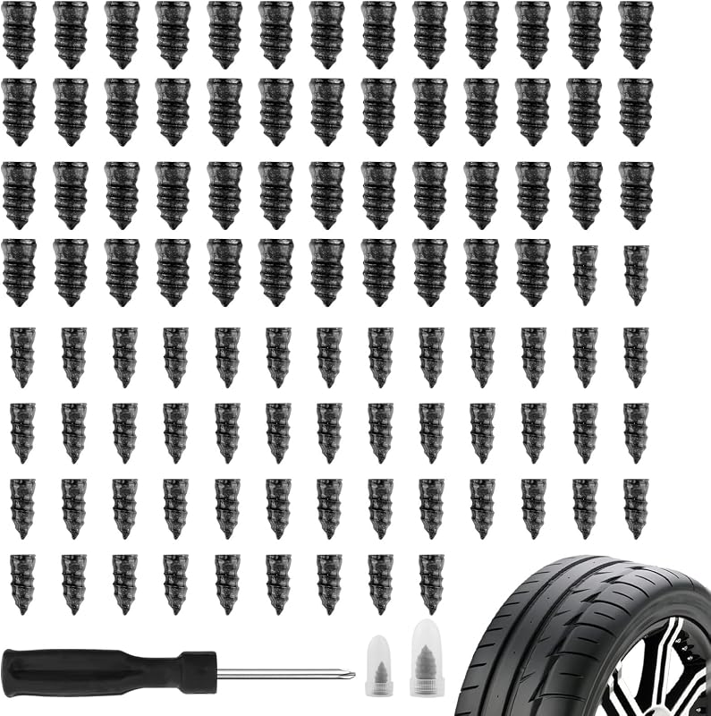 100PCS Car Tire Plug Kit,Practical Tire Screw Plug Repair Kit with Screwdriver/Tires Repair Rubber Nail for Quick Repairs,Essential Car Accessories Tires Repairs Screws