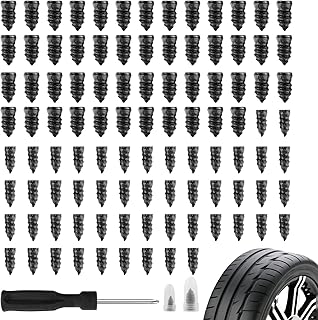 VKQTS 100PCS Car Tire Plug Kit,Practical Tire Screw Plug Repair Kit with Screwdriver/Tires Repair Rubber Nail for Quick Repairs,Essential Car Accessories Tires Repairs Screws