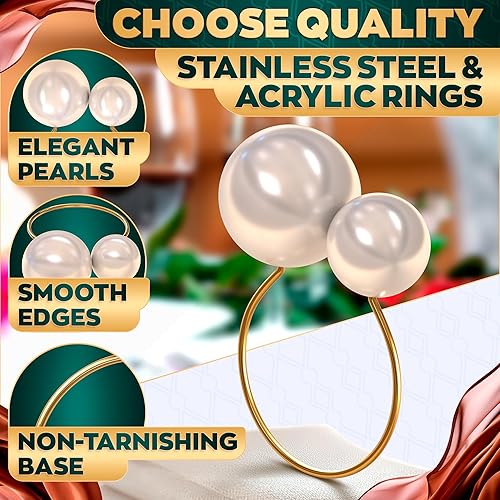 Vista 48 de Juego de 20 servilleteros dorados de otoño, servilleteros de Navidad que se adaptan a varios estilos de servilletas, elegante diseño de hoja dorada