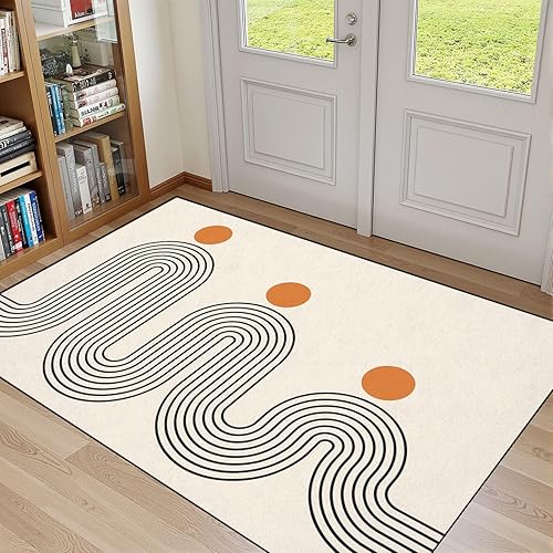 Miniatura 11 de Alfombras de baño de 32 x 48 pulgadas, color naranja, lavable, alfombra de entrada, alfombra retro de los años 70, estilo bohemio, naranja, marrón,