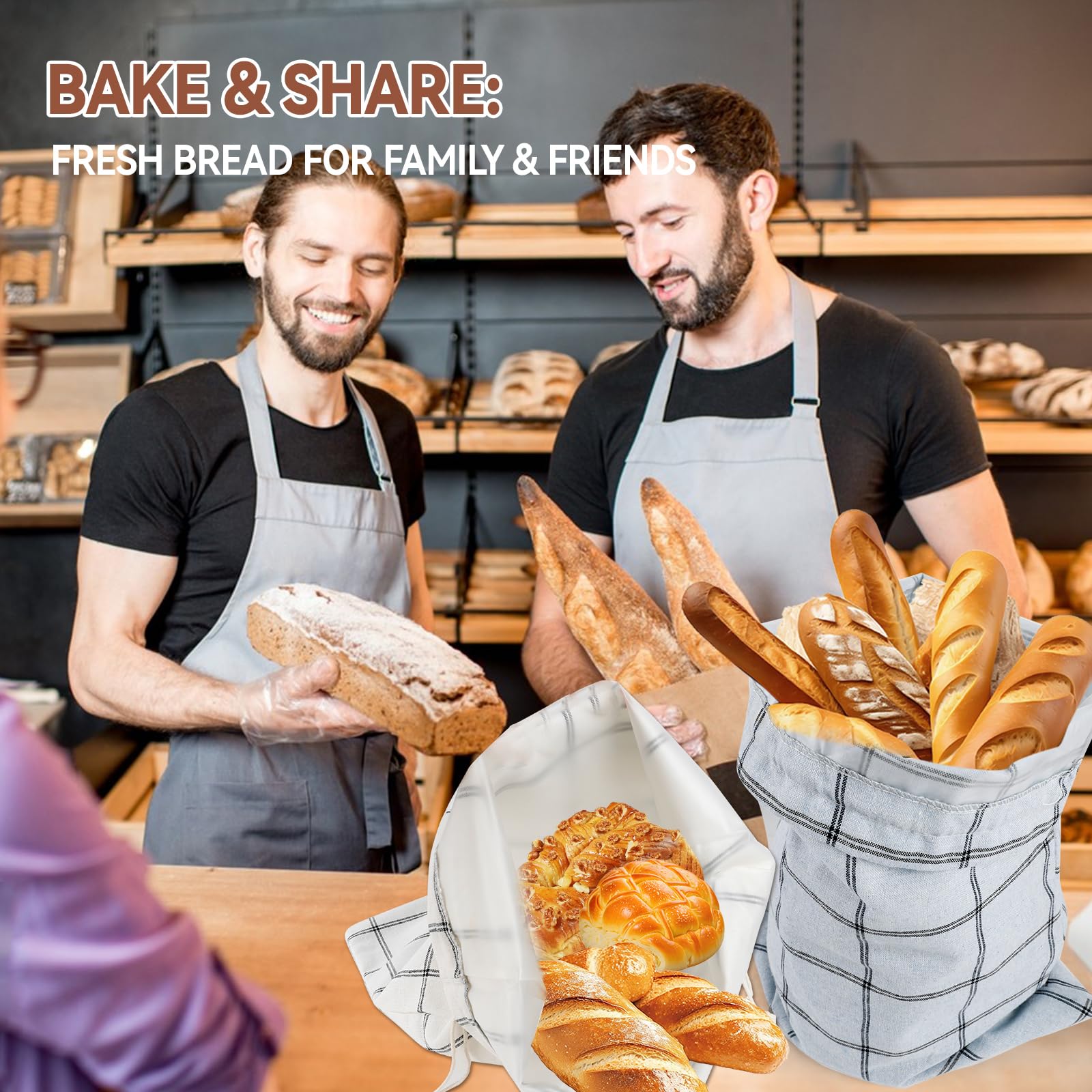 Set completo di cestini per lievitazione del pane, kit completo con 4 sacchetti per il pane, 4 coperchi per ciotole, 1 lama per segnare e accessori, lavabile e riutilizzabile per gli appassionati di