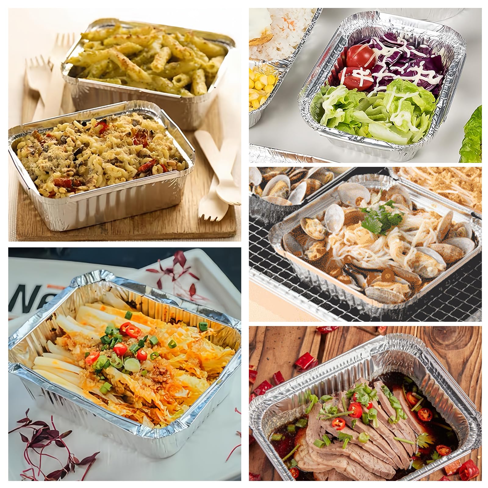 Lot de 125 barquettes en aluminium couvercle - 410 ml - Griller - 15 x 12 x 5 cm
