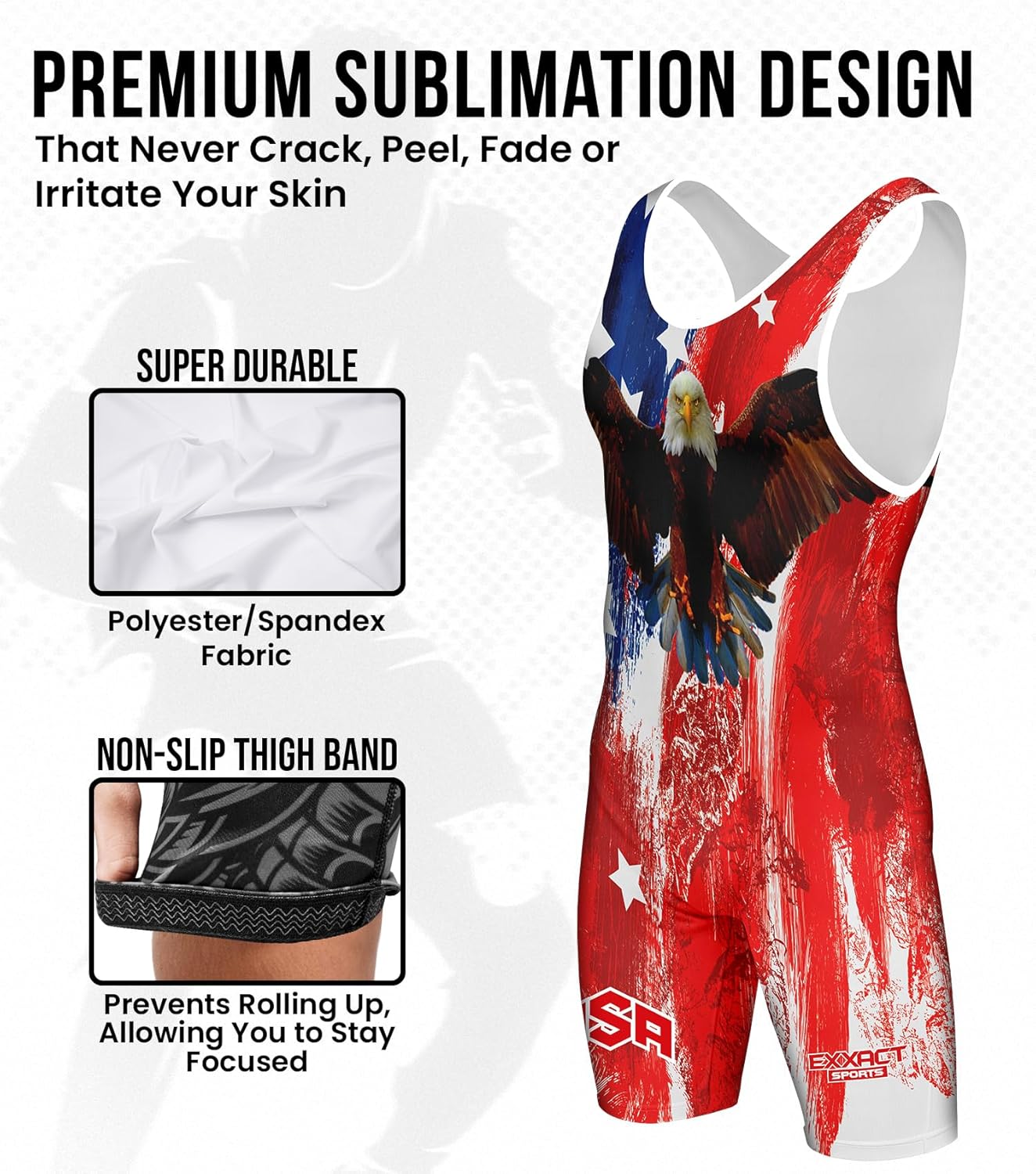 Exxact Sports Sublimated Adult & Youth Wrestling Singlet - Premium Powerlifting Singlet for Men & Boys, Unisex Singlets