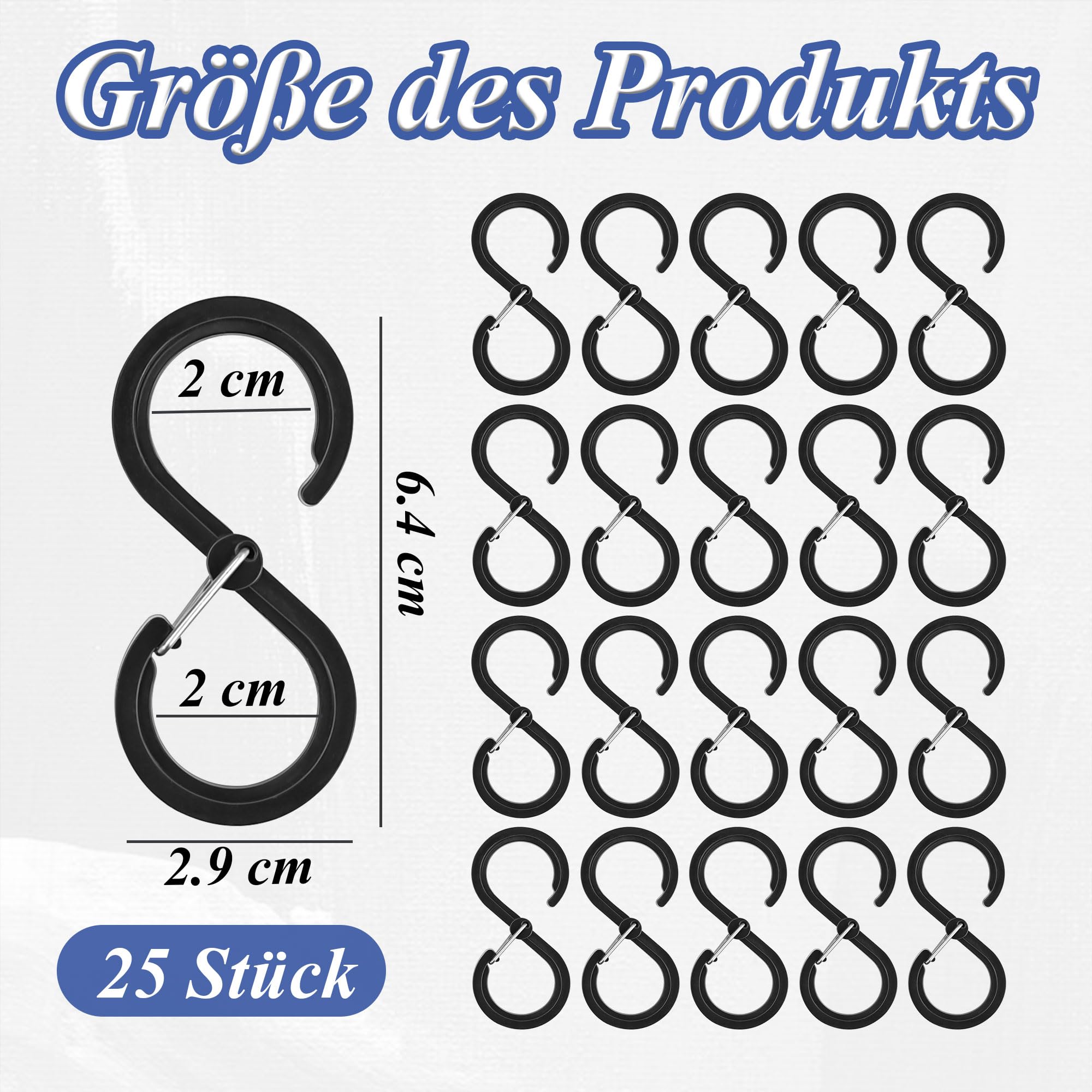 25 ganci a S piccoli, ganci a S per appendiabiti in plastica anti-goccia, ganci con fibbia di sicurezza per cucina, bagno, camera da letto, ufficio, giardino, colore nero
