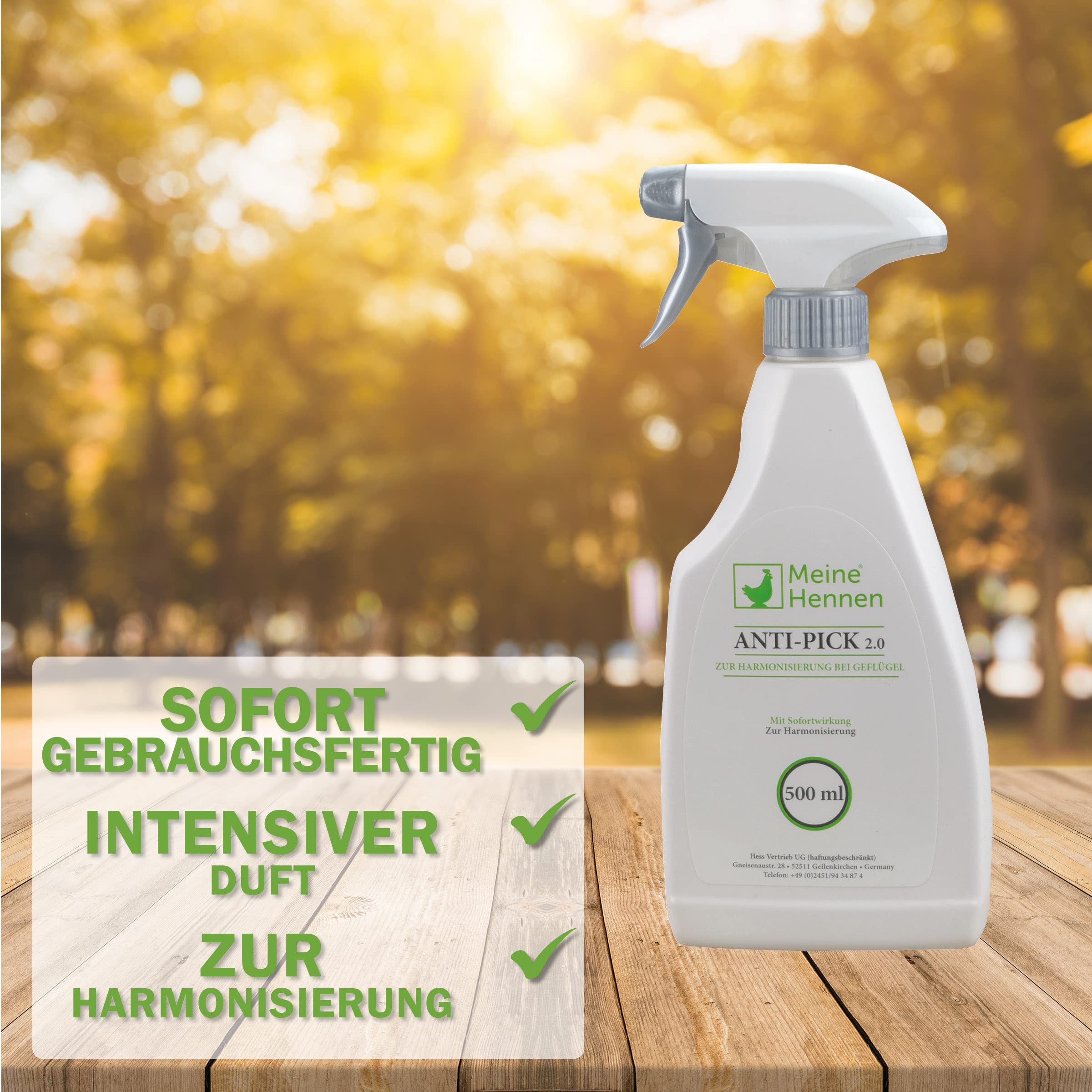 MeineHennen Anti Pick 2.0 500ML Sprühflasche, ein Mittel gegen Federpicken/Federfressen für Hühner und Wachtel im Hühnerstall. Kannibalismus, zur Harmonisierung deines Geflügels.