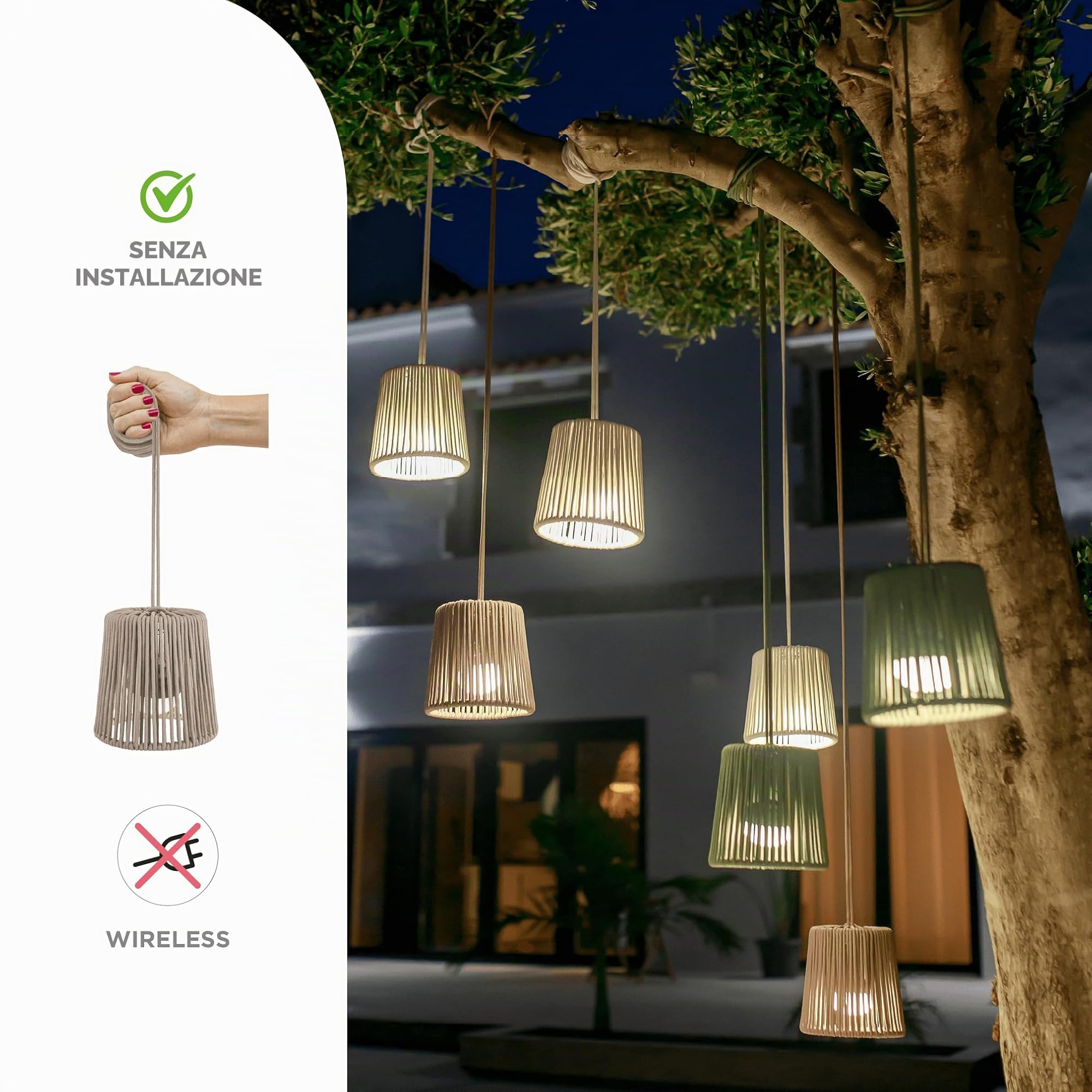 newgarden - CONTA MINI HANG Lampada a sospensione portatile LED decorativa con telecomando e batteria ricaricabile tramite USB. Decorazione per interni ed esterni
