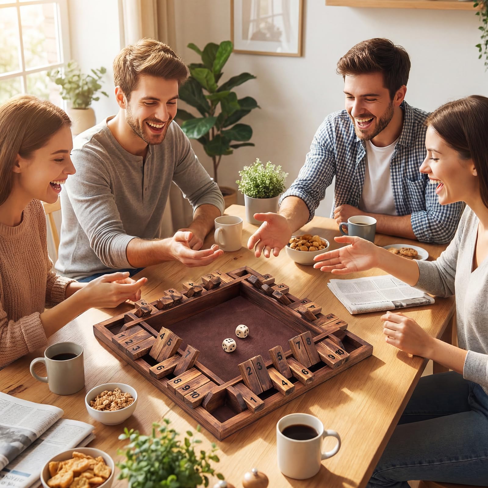COSTWAY Gioco Chiudi la Scatola per 2-4 Giocatori, Gioco da Tavolo in Legno a 4 Lati con 2 Dadi, Giocattolo Matematico Educativo per Bambini e Adulti per Famiglia e Festa 30 x 30 x 3,8 cm (Marrone)