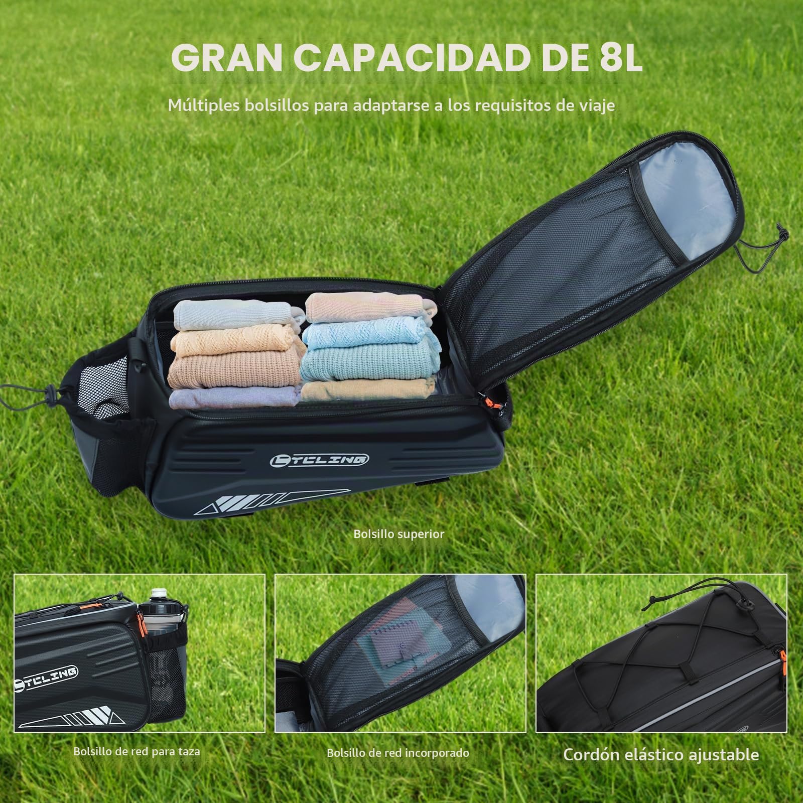 Bolsa para portabicicletas, Impermeable, Bolsa para Maletero de Bicicleta, Bolsas de Asiento Trasero de Bicicleta de montaña de 8 L, Bolsas de Almacenamiento para Bicicletas