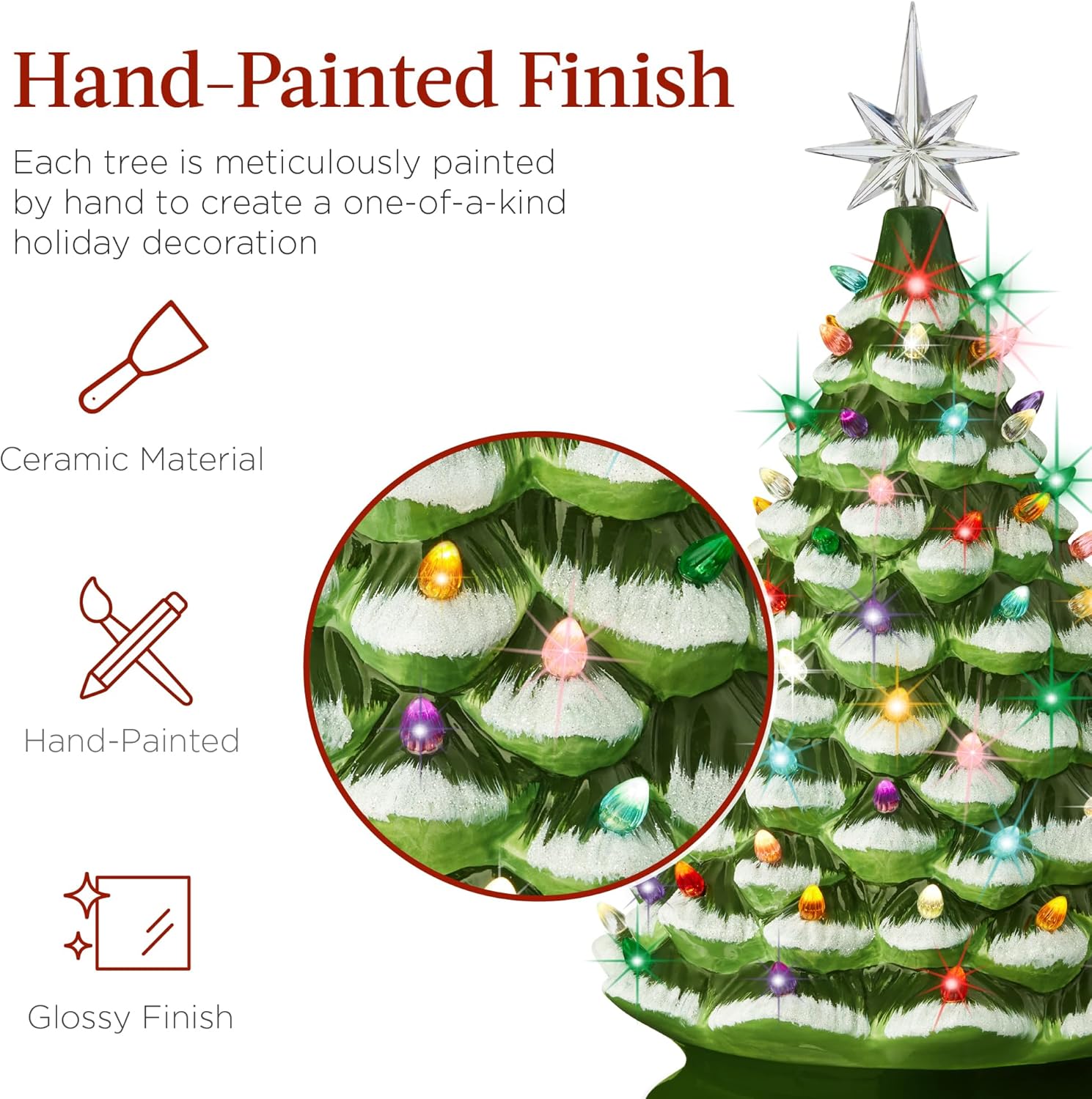 Hand-Painted Green Ceramic Tabletop Christmas Tree with Multicolor Lights