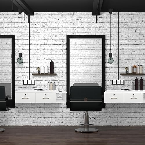 Miniatura 2 de Estación de peluquería de montaje en pared, organizador de almacenamiento de maquillaje blanco, para peluquería, belleza, spa, conjunto de utilidad