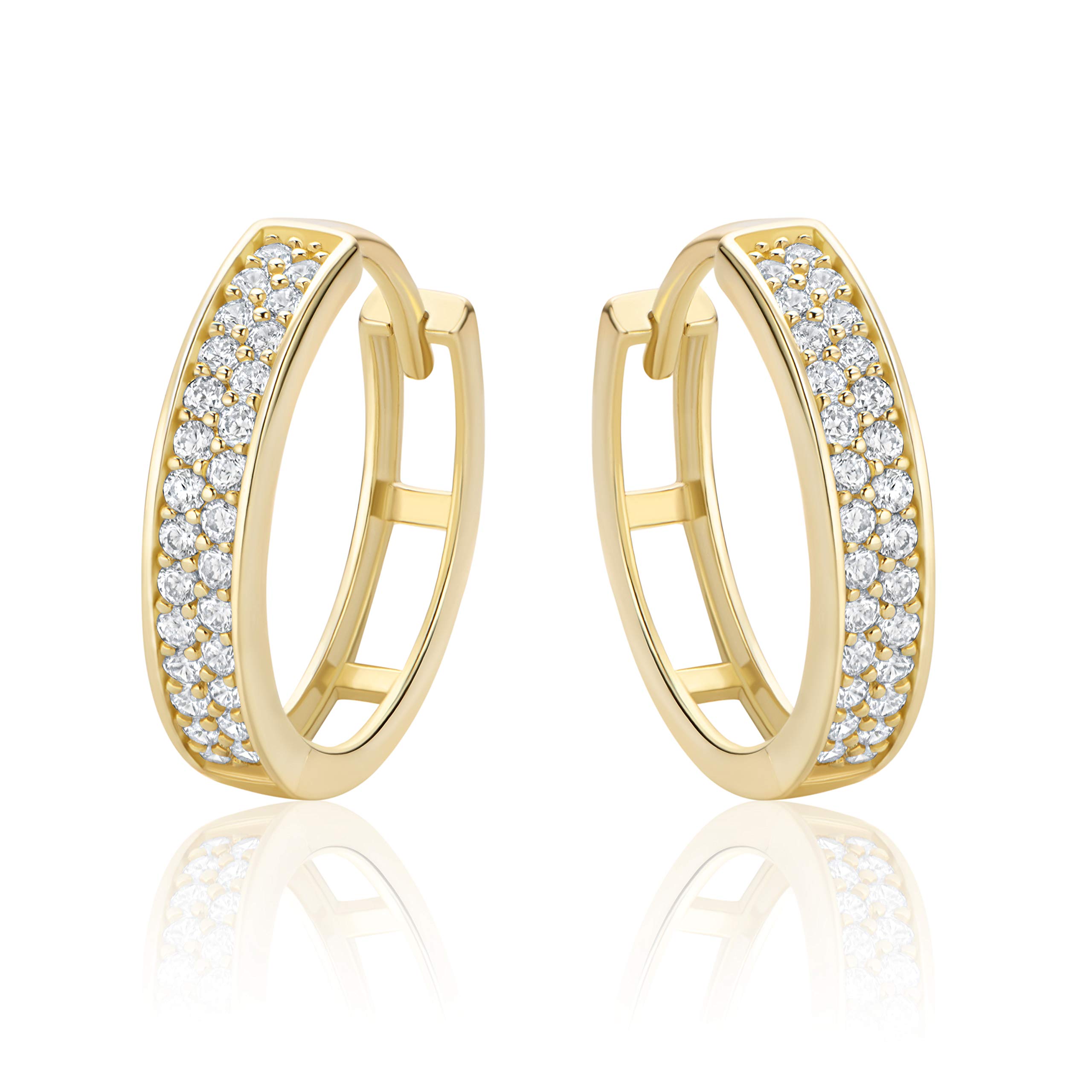 14 Karat 585 Hochglanz Gold Ohrringe Creolen mit Zirkonia Steinen - HLK-29-1
