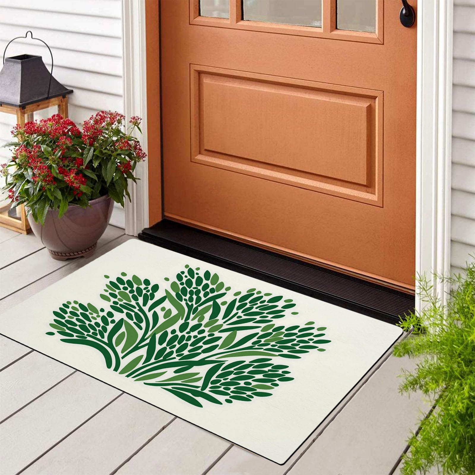 Tapis Entree Interieur Bohème Abstrait 80x120cm Lavable en Machine, paillasson AntidéRapant Poil Ras, Plante Feuille pour Chambre Salle a Manger Cuisine, Vert